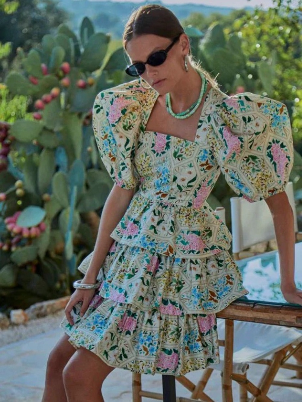 Hunter Bell Porter Dress Yellow Floral Tile Print